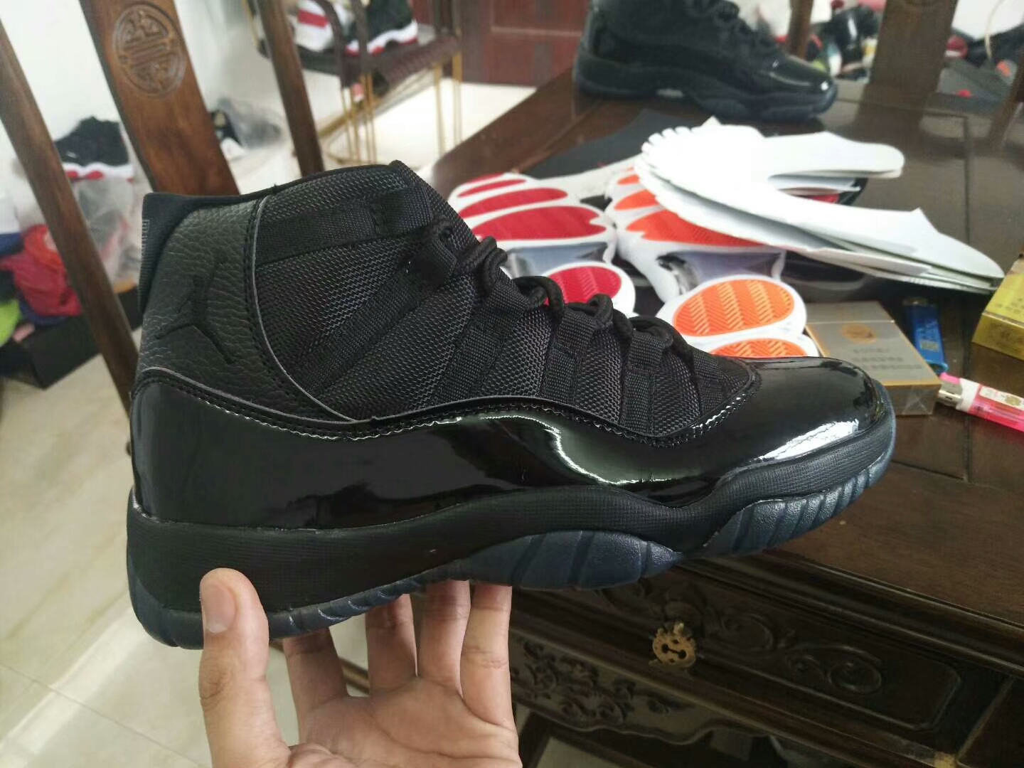 2018 Men Air Jordan 11 All Black Shoes - Click Image to Close